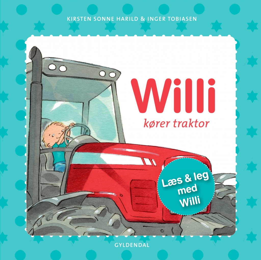 Bogforside Willi kører traktor